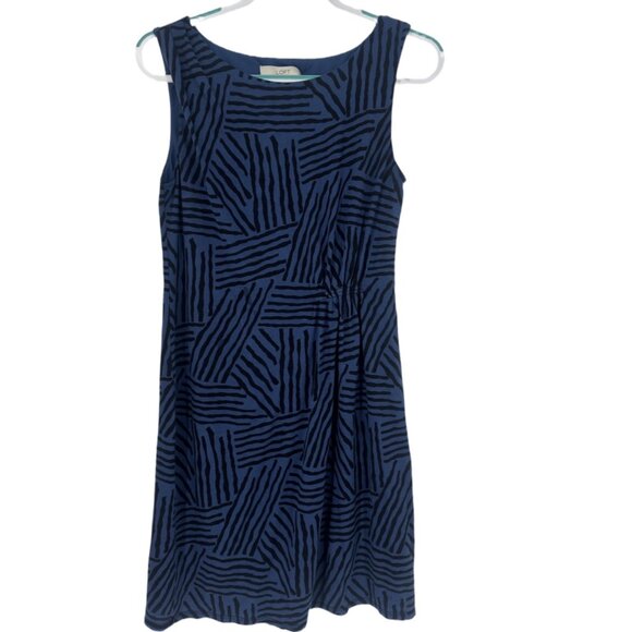 LOFT Navy Blue & Black Abstract Ruched Sheath Dress M - Picture 2 of 6